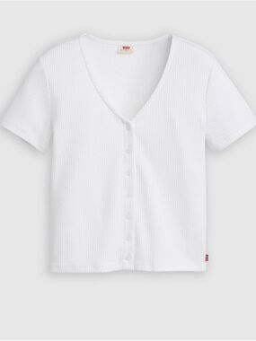Levi's White Ribbed Button-Front Crop Top
